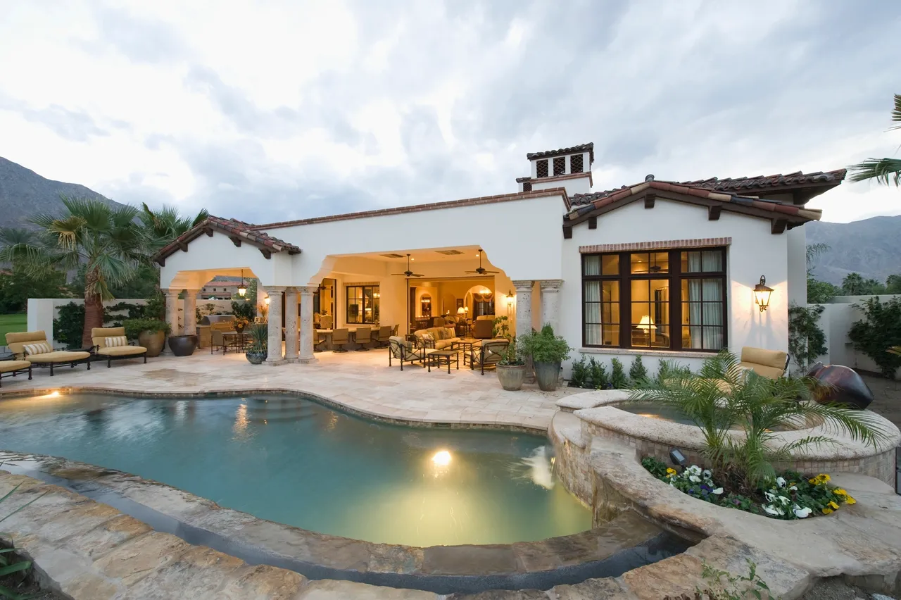 Luxury villa with pool and mountain view.