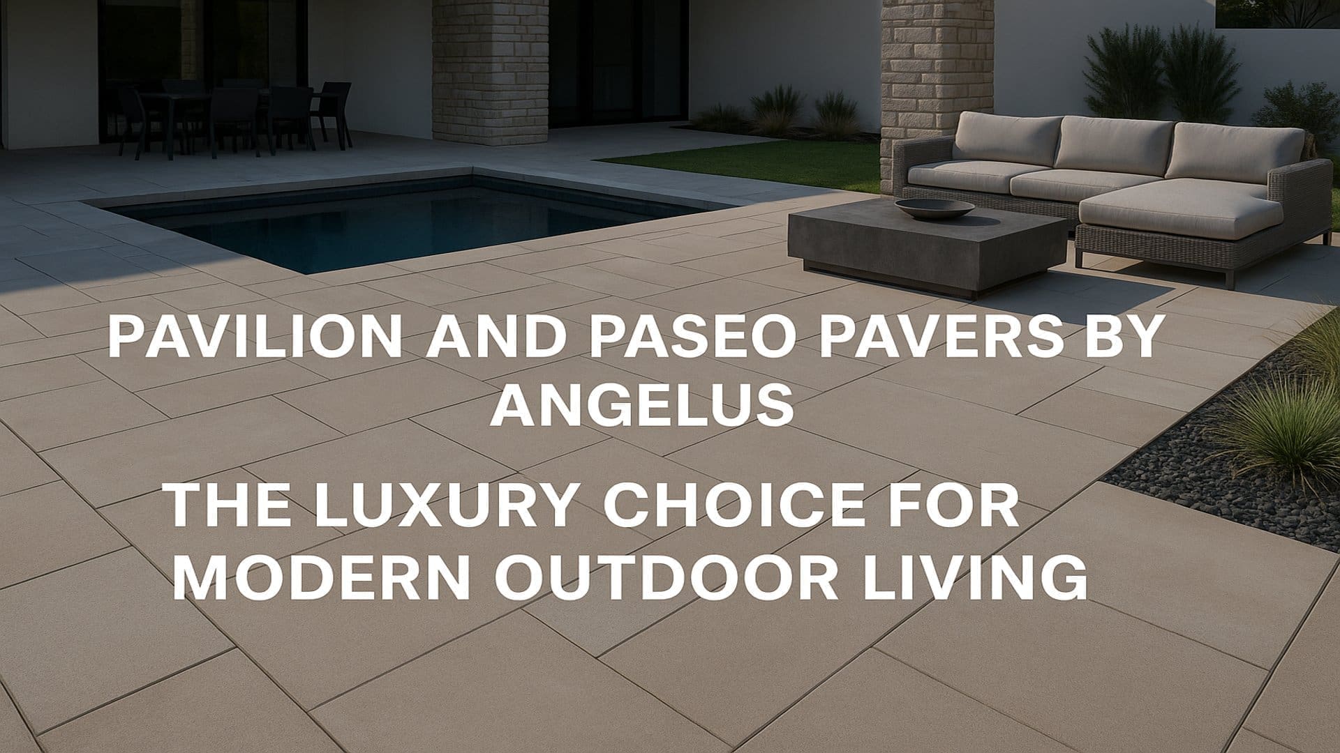 Outdoor patio with modern pavers and furniture.