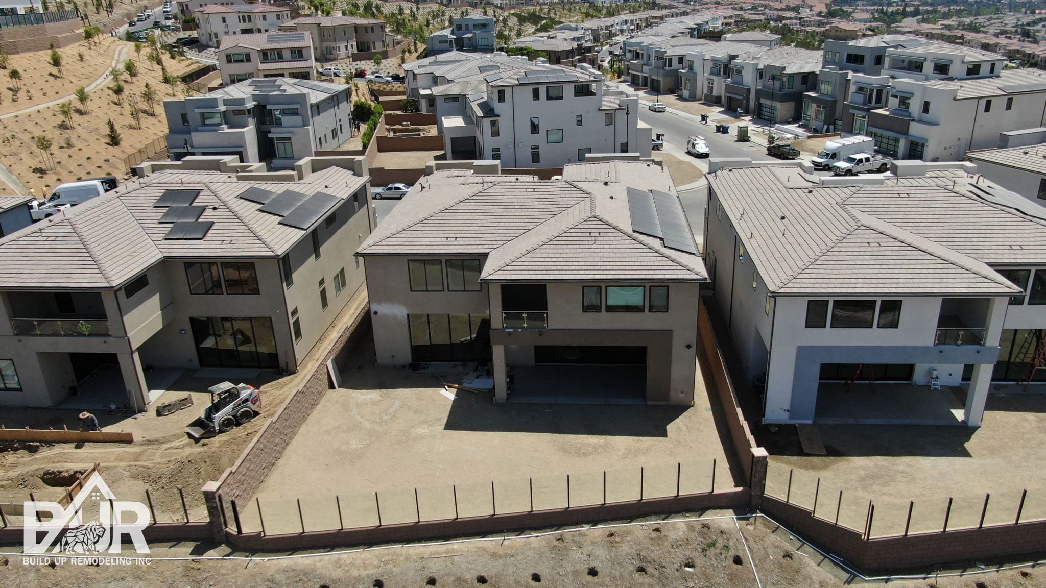 Houses in a suburban development aerial view.