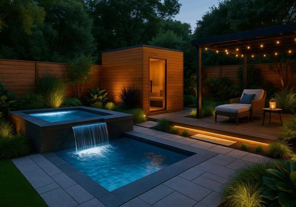 backyard spa and yoga deck for in home wellness