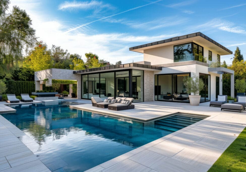 Modern house with pool and patio.