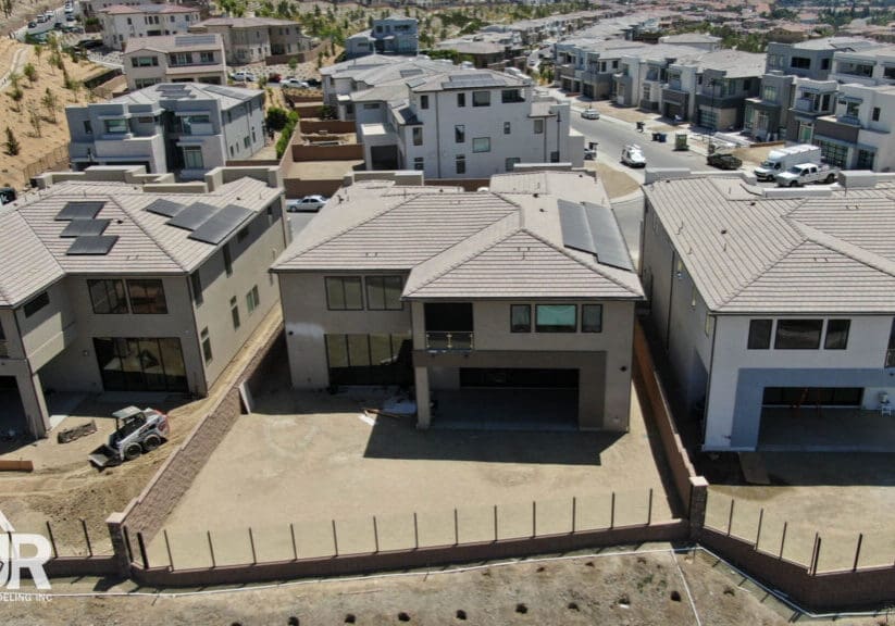 Houses in a suburban development aerial view.