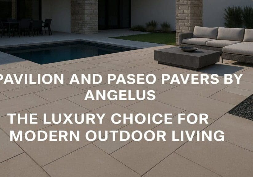 Outdoor patio with modern pavers and furniture.